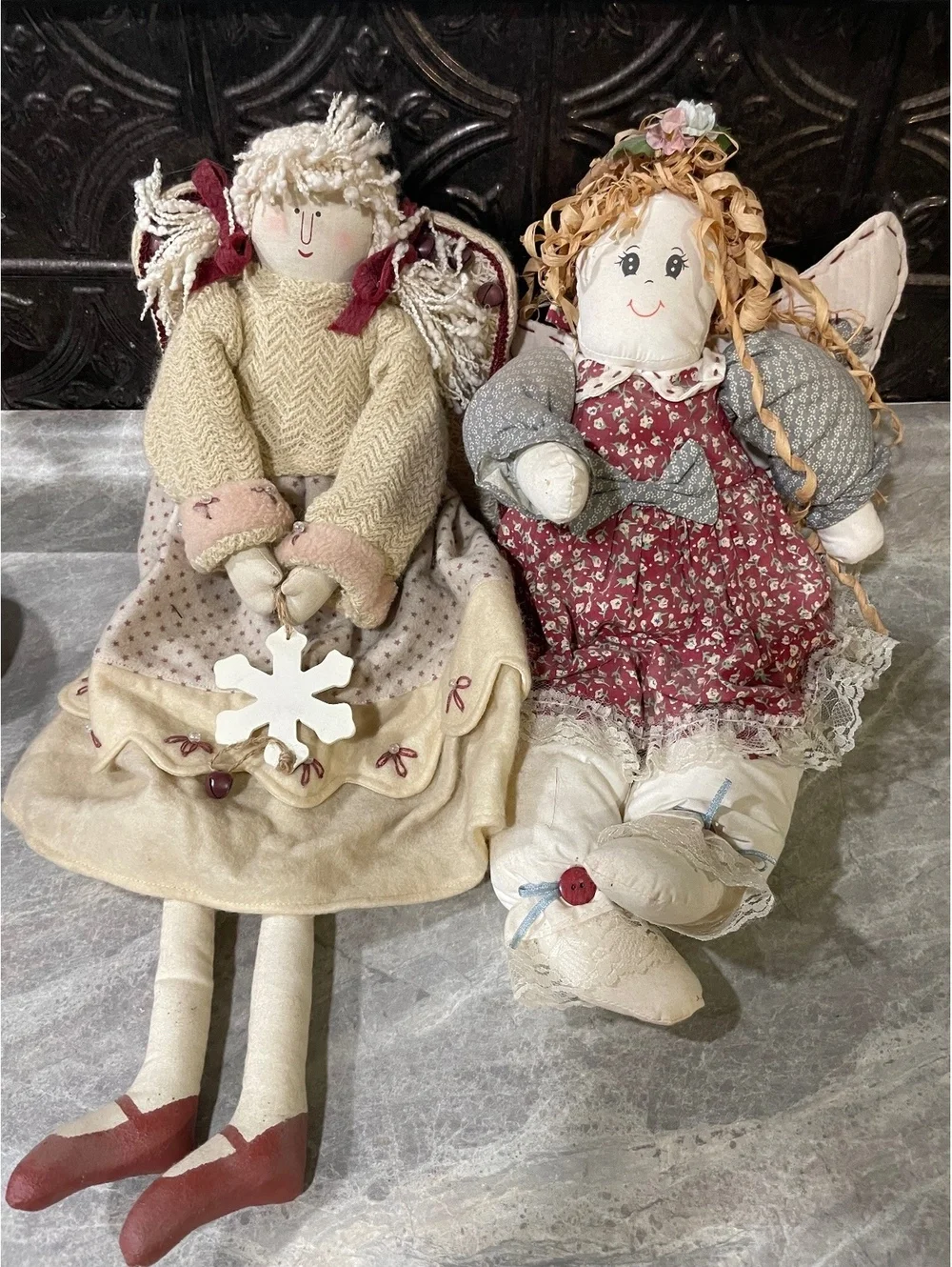 Lot of 2 Vintage Country Rag Dolls Primitive Cloth Dolls Folk Art Decor